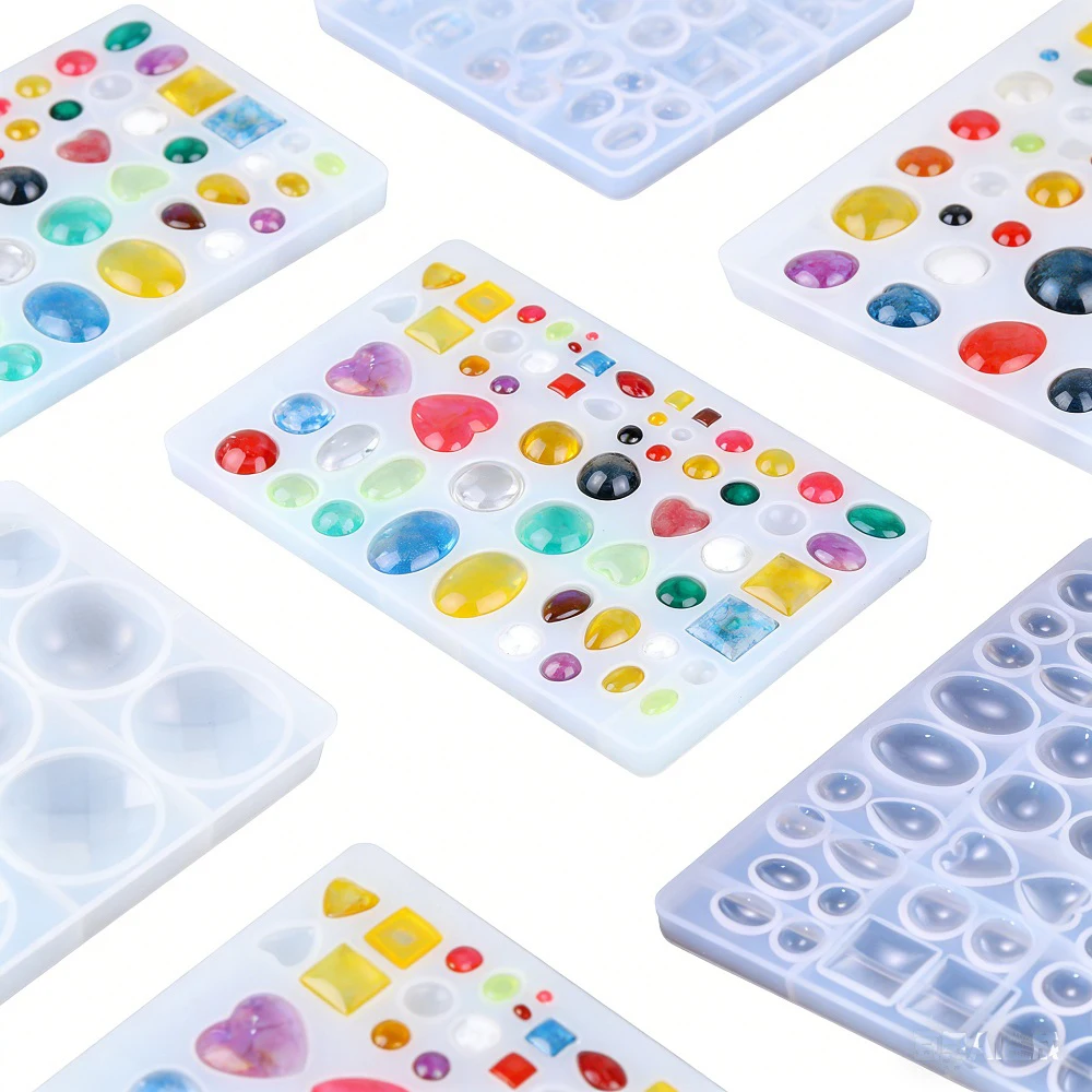 Geometry Mold in Various Shapes UV epoxy Resin Jewelry DIY Assorted Heart Oval Square Teardrop Round Dome Cabochon Silicone Mold