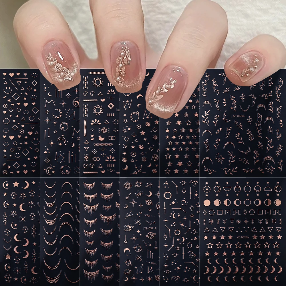 12Pcs High Flashy Fringe French Nail Stickers Glitter Bronzing Black/White/Pink/Rainbow Lines Laser Adhesive Nail Decals Sticker