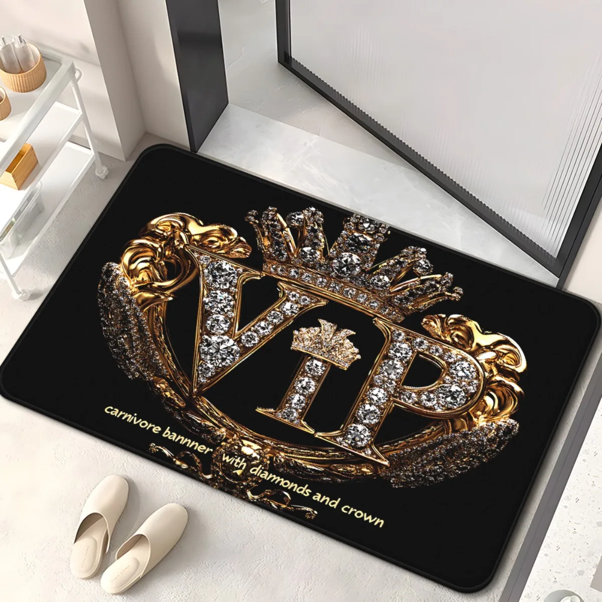 VIP Gold Crown Diamonds Floor Mat - Creative Luxury Style Area Rug - Indoor Home Decor Bedroom Living Room Entryway Carpet Rug