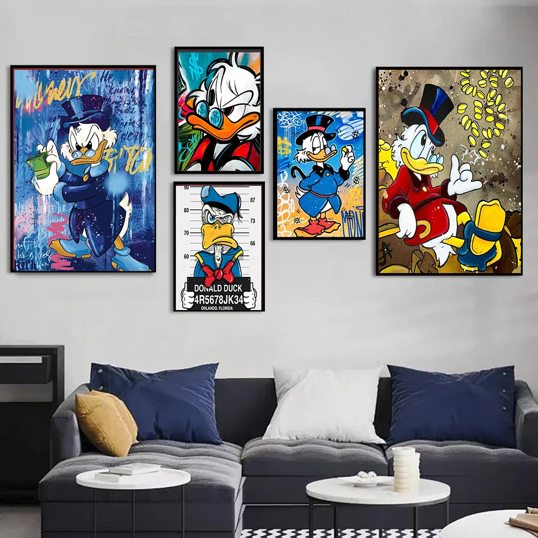 MINISO Disney Donald Duck Canvas Graffiti Pop Art Print Wall Art Poster Living Room Decor Kids Room Picture Print Artwork