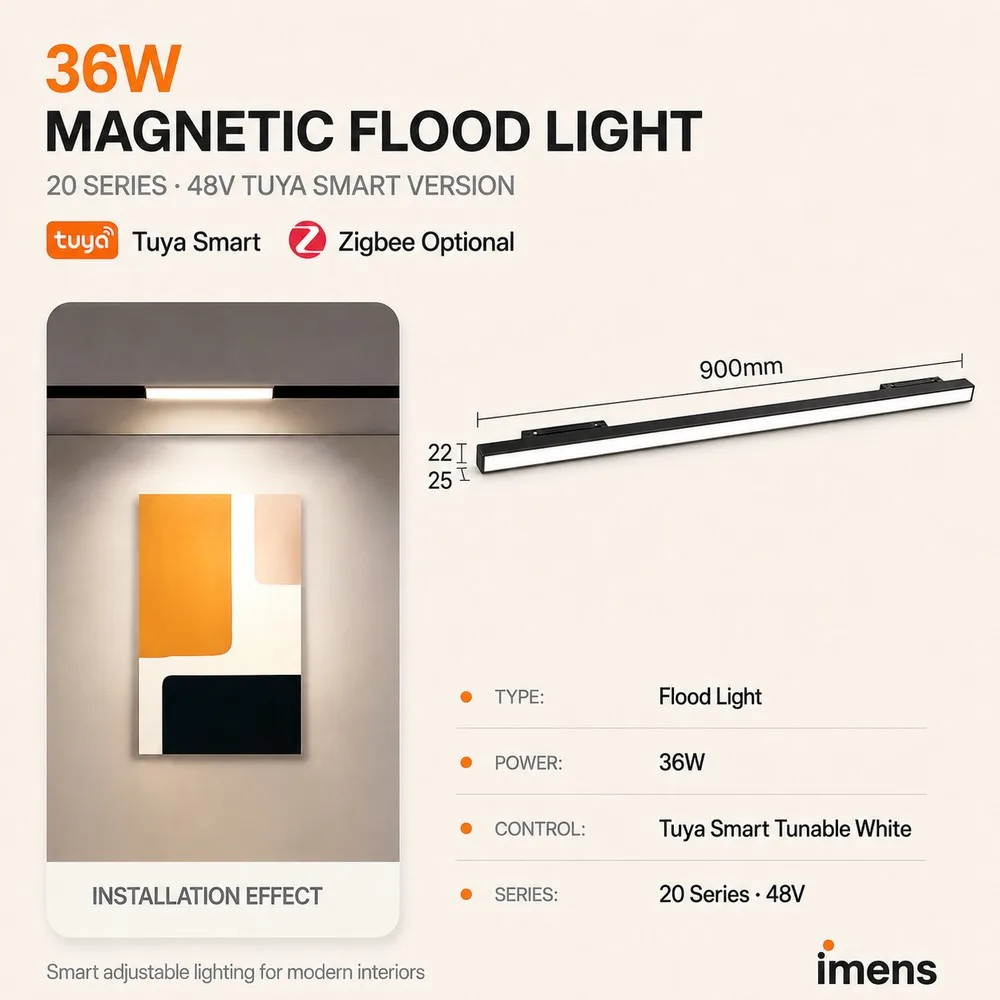 Smart Zigbee Magnetic Track Linear Light 36W Tuya APP Control 48V CRI 98 2700-6500K 100lm/W 50000H