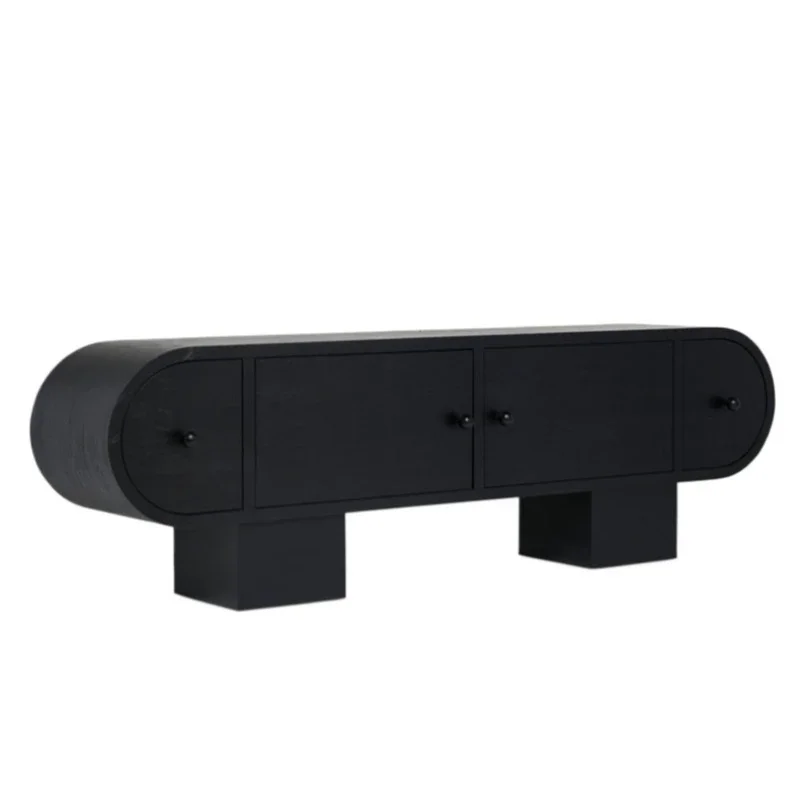 

American solid wood TV cabinet storage locker integrated living room black coffee table French retro TV cabinet
