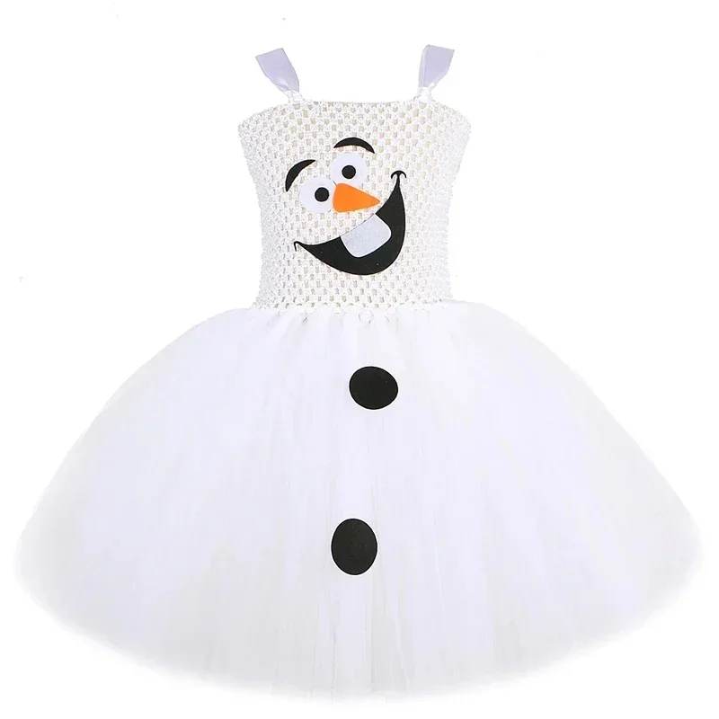 (#^.^#) 2026 New White Snowman Olaf Tutu Dress for Christmas Holiday Costumes Carnival Halloween Outfit ren Year Clot →_→LOOK ME