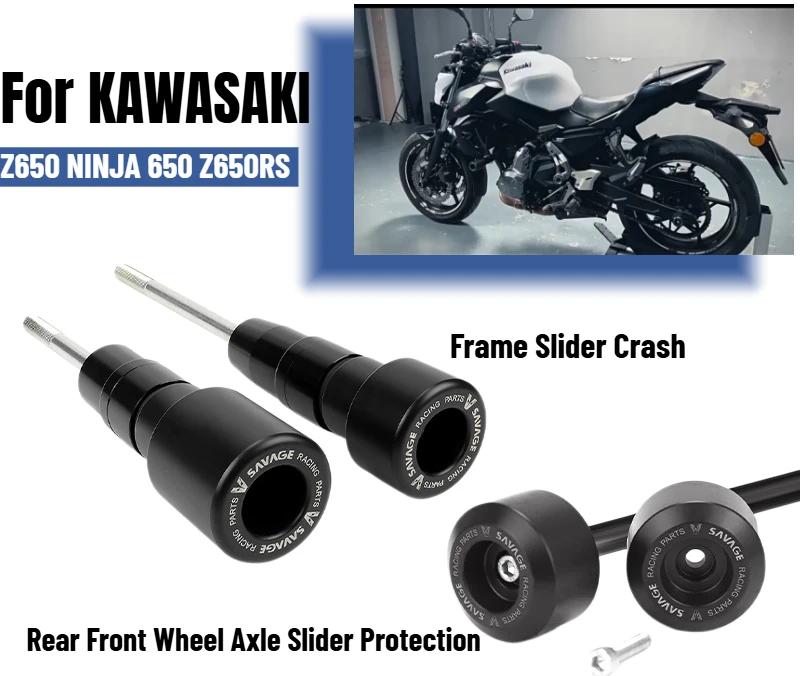 

Защита рамы и оси колеса (переднего/заднего) для мотоциклов KAWASAKI Z650 NINJA 650 Z 650 RS 2017-2025 – Слайдеры-протекторы от падений