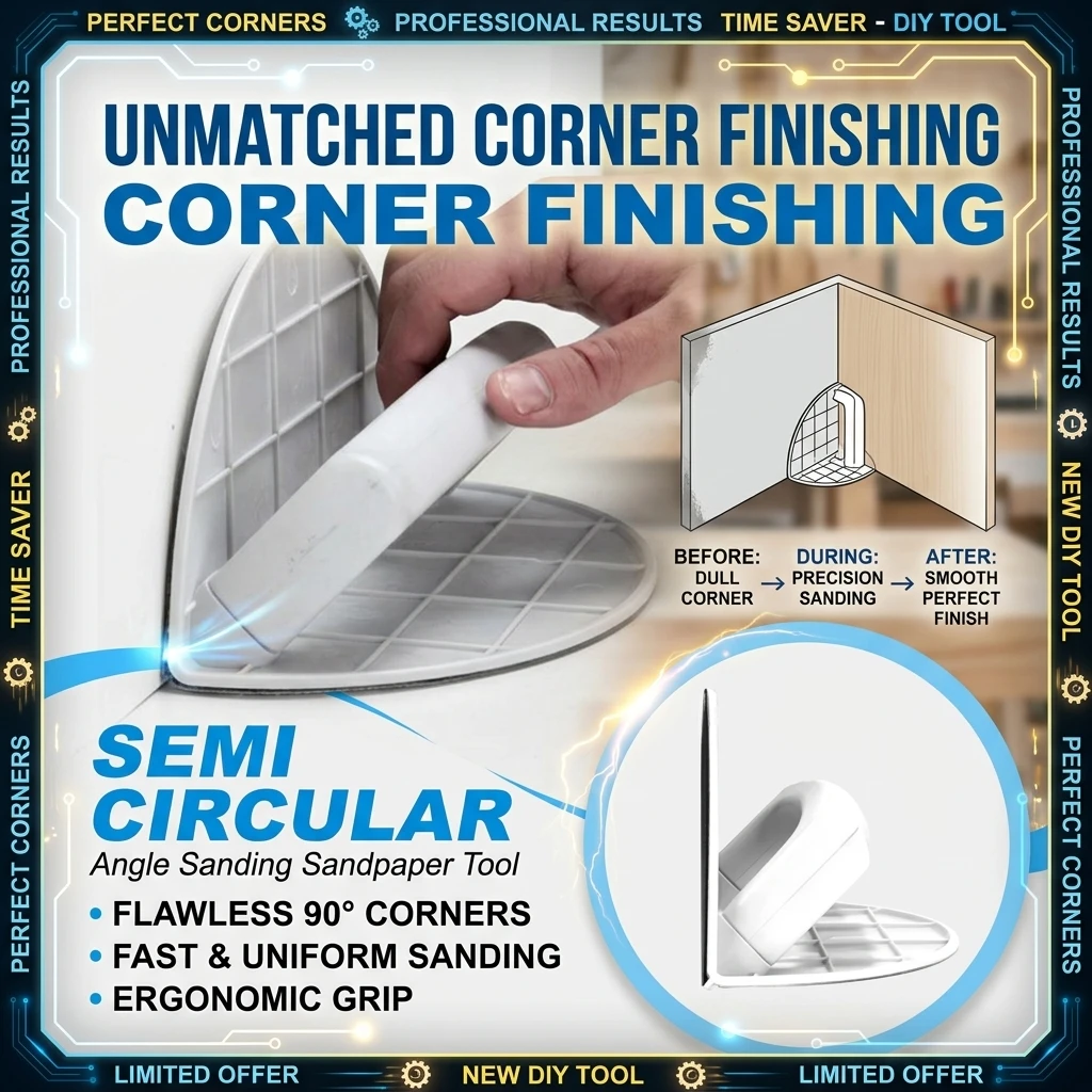 Self Adhesive Half Circle Sanding Pad Holder Durable Plastic Drywall Corner Sander Ergonomic Tool for Woodworking DIY Projects