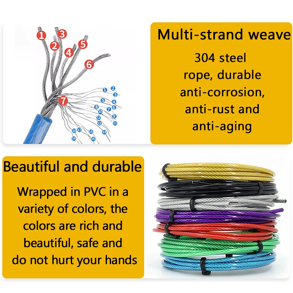 5/10 Meter Steel wire rope with PVC Coated Flexible Soft Multicolor Cable Transparent Lighting Curtain Suspension rope 1/2/3/4mm