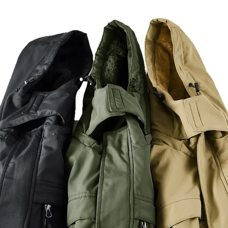 الرجال الشتاء الصوف سميكة عادية القطن وسادة مبطنة الدافئة العصرية مقنعين فضفاض حجم كبير معطف ملابس خارجية عصرية