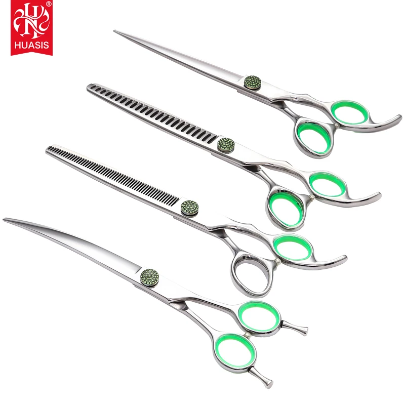 

HUASIS AR-D20 Japan 440c Professional Pet Grooming Scissors Tool 7inch and 7.5inch Available Straight Curve Thinner Chunker 4pcs