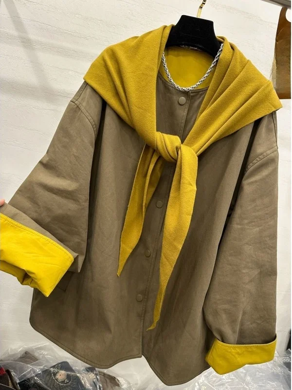 

Large Size 300 Pou Sli Contrast Color oulder Jaet Korean Lazy Sle Loose Versatile INS Men's Casual Outerwear