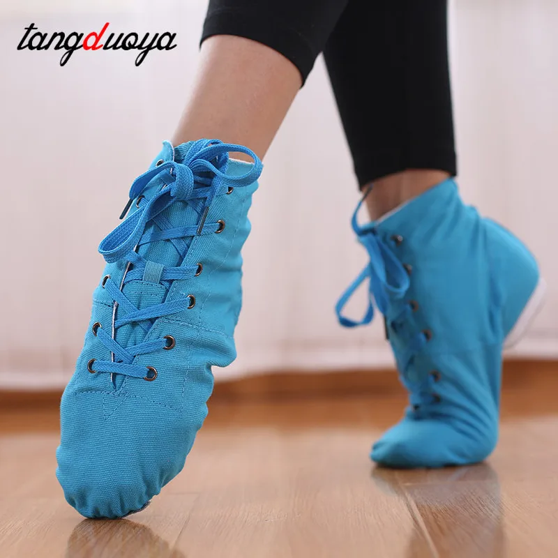 Cheap New Soft Canvas Men Women Sports Jazz Dance Shoes Lace Up Dancing Boots Blue Red Black Camel Green White Sneakers