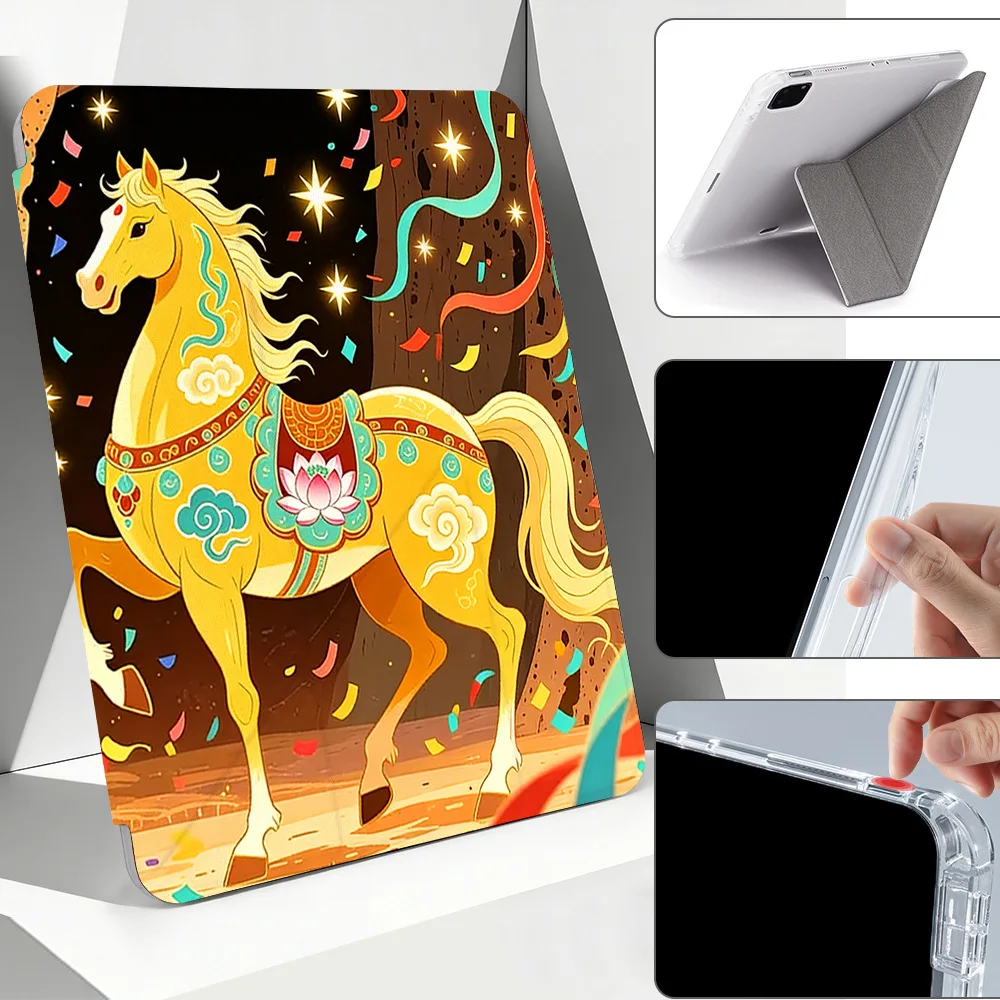 

Happy Year of the Horse Magnetic Flip Protective Case for iPad Air 7 6/iPad Pro 4 3 2 Generation(11 inch) with Folding Stand