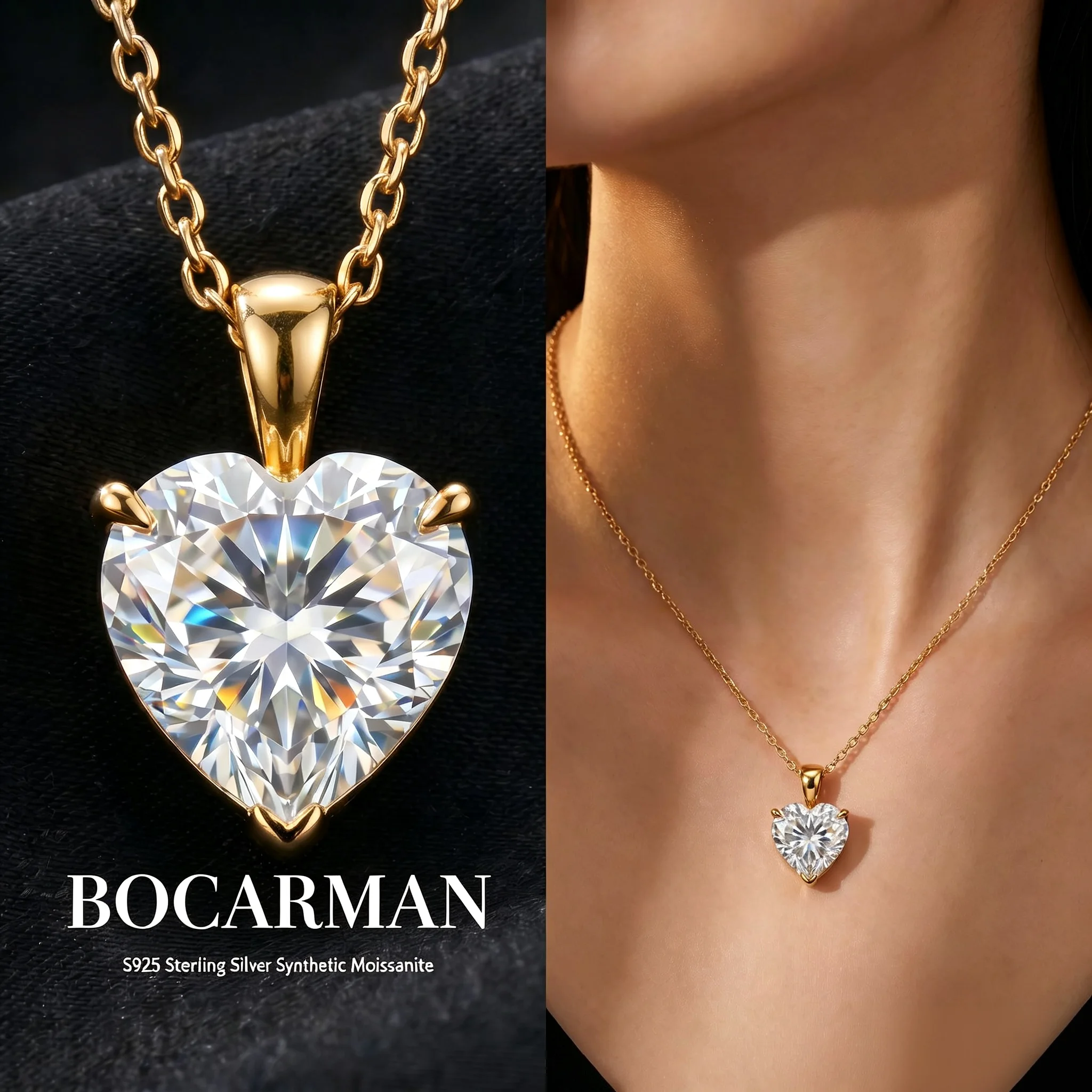 Bocarman Heart Cut D Color Moissanite Pendant Necklace with S925 Silver Chain GRA Certified VVS1 Brilliant Pure Devotion Classic