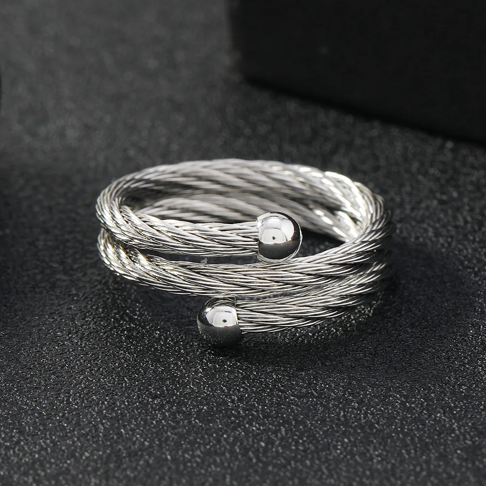 1pcs Hot Selling Minimalist And Personalized No.7 Stainless Steel Cable Ring Accessory With Adjustable Female Opening Ring