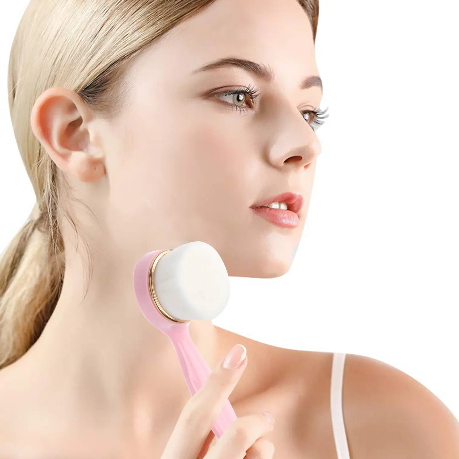 Escova de limpeza facial de silicone, cabo rosa, massageador facial, almofada de limpeza macia, antibacteriana, para pele sensível, 1 peça