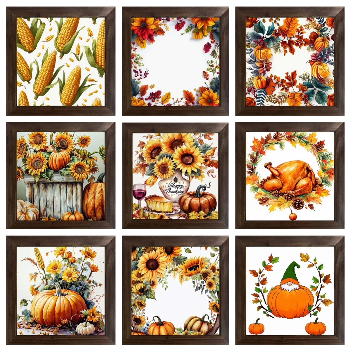 Elementos coloridos de estilo de Acción de Gracias, pintura al óleo impresa, pegatinas impermeables de estilo artístico, adecuadas para cafetería, decoración del hogar