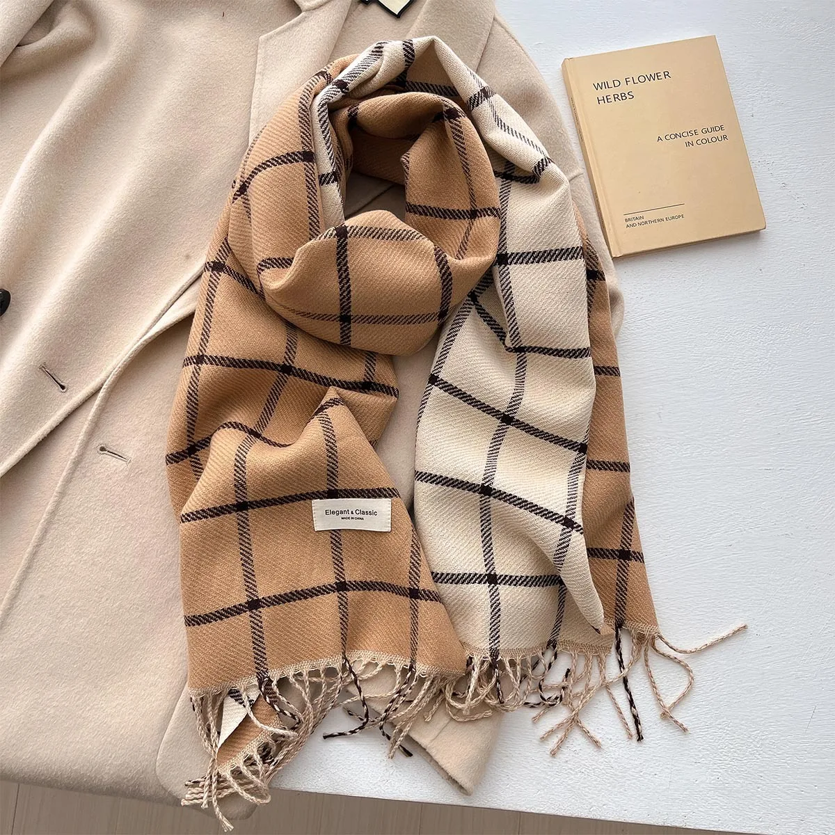 Plaid imitation cashmere scarf autumn and winter simple luxury warm tassel scarf shawl soft waxy thickened shawl woman