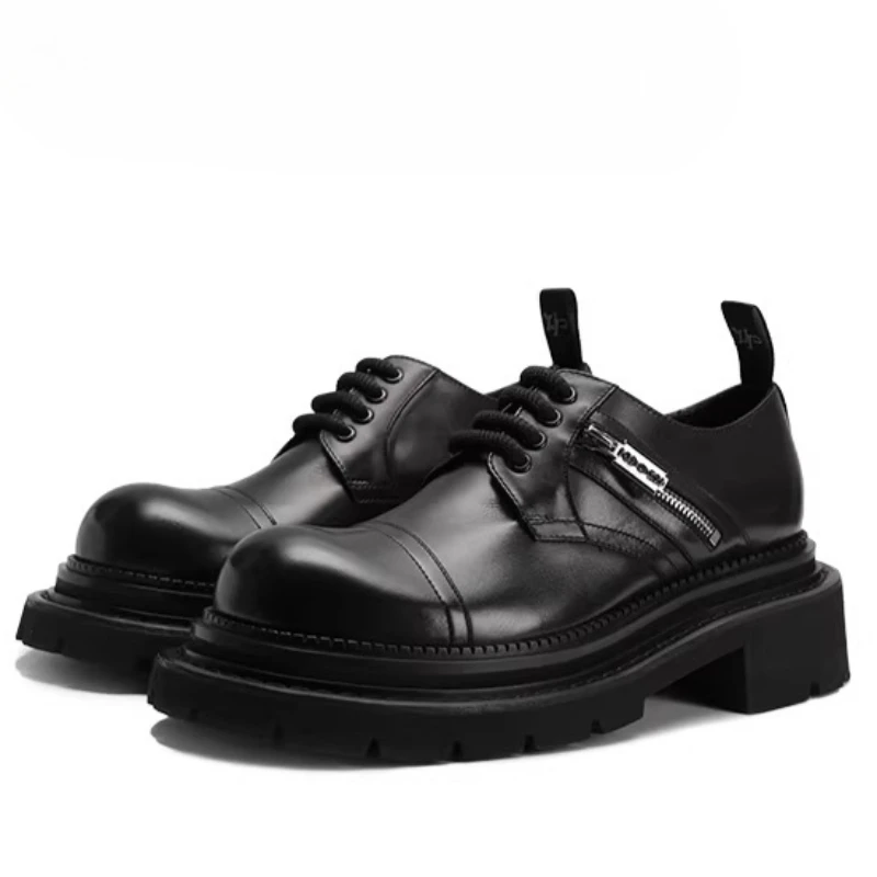 Genuine Leather Wide Version Derby Shoes for Men's Dress Shoes England Comfortable Breathable Thick-sole Height-increasing Shoes