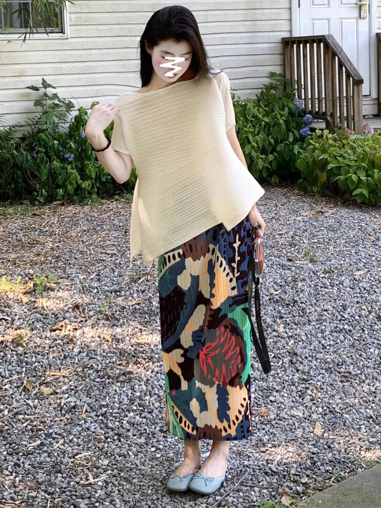 

Casual Summer Fashion Set Loose Short Sleeve Printed Half Skirt Pleated Ensemble Versatile Comfortable round Neck Pullover