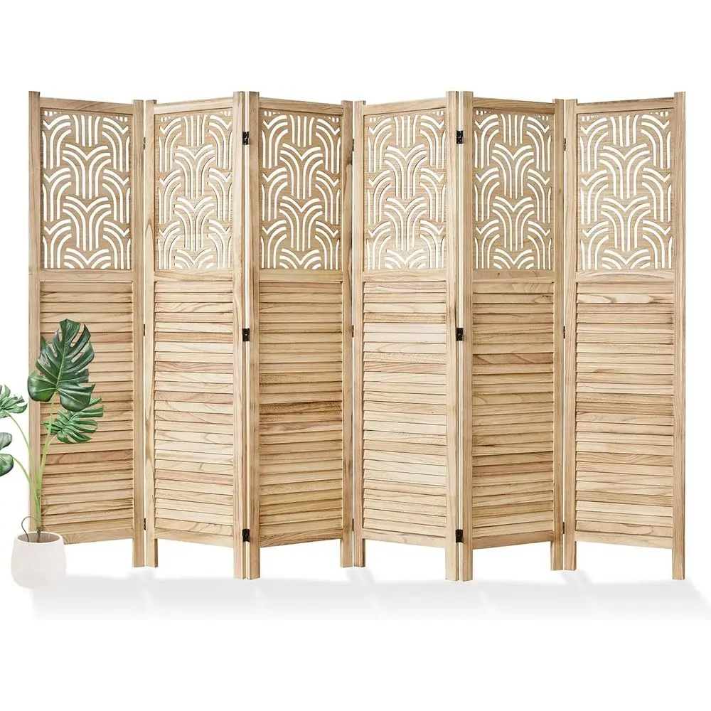 

olding Room Divider, 66.9 Inch 6 Panels Wood Carved Privacy Sns, ree Assembled reestanding Portable Separation Wall or Home Oice