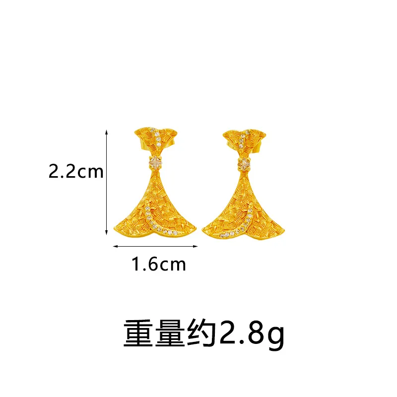 Sweet souvenir gift suitable for ladies, Fan-shaped Micro Inlaid Fish Tail Ear Drops meticulously made of 24K Gold AU999 fine