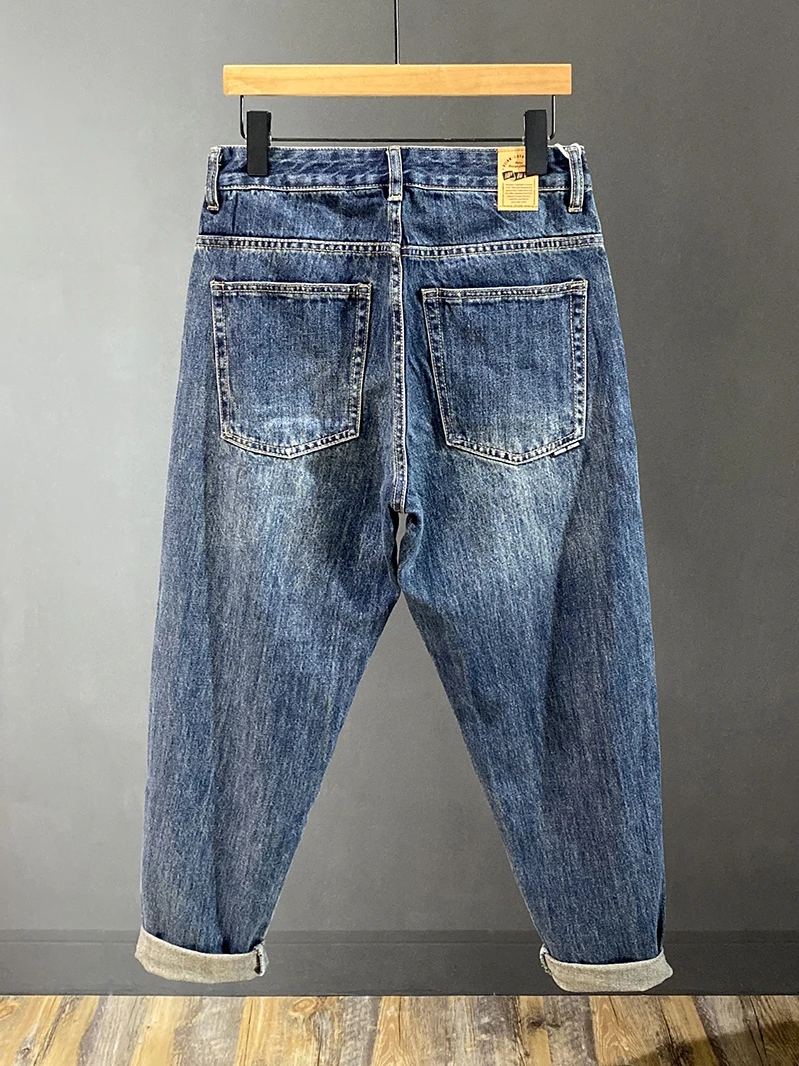 

Весенне-осенние мужские свободные прямые модные джинсы в американском стиле ретро, большие размеры, длинные брюки с конусом Харлан, повседневная одежда