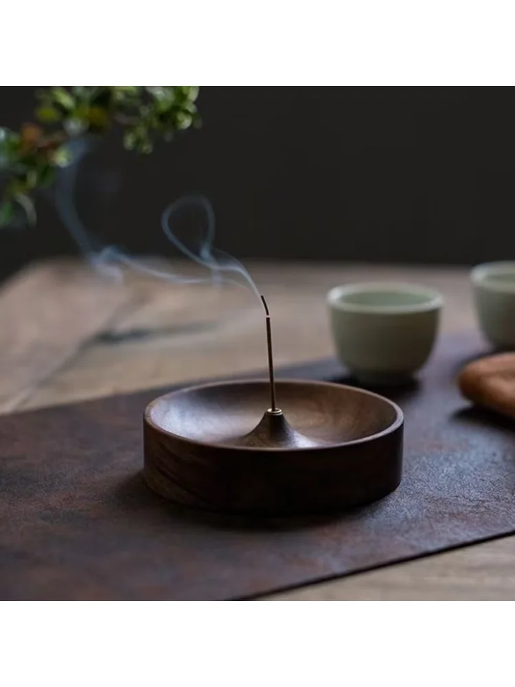 Solid Wood Incense Burner Handmade Tea Ceremony Round Incense Stick Indoor Incense Tray Multi Hole Home Ornament Decor Holder