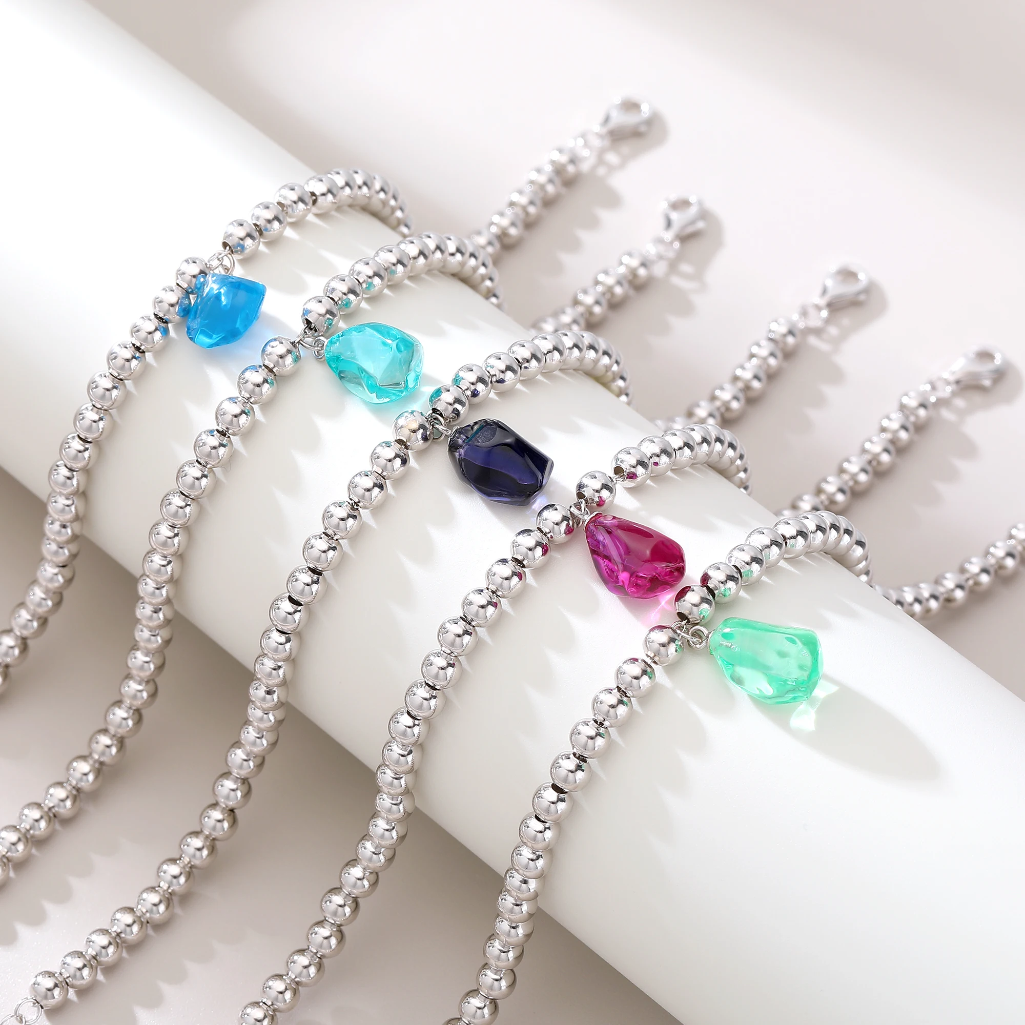 Multiple Colors Lab-Grown Gemstone Sugar Bean Bead S925 Silver Bracelet for women gift daily wear jewelry