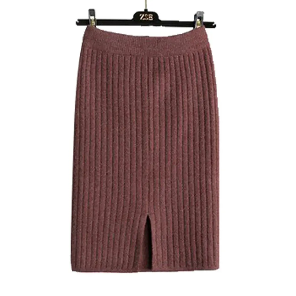 

Women's Thickened Split Knitted Half Hip Skirt Mid-Length Spring Joker Stencil Suit Wool Skirt for Ladies