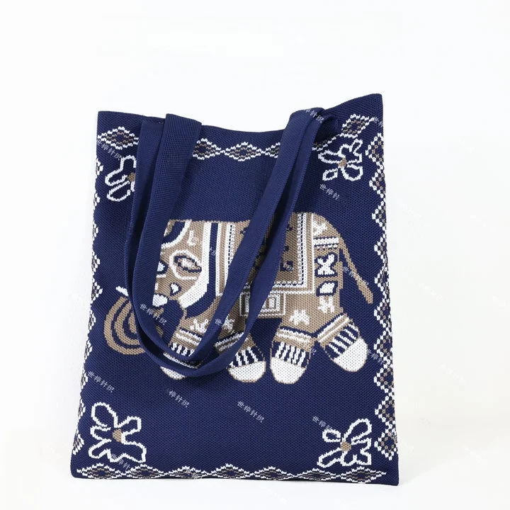 

Large Capacity Knitted Elephant Shoulder Bag Ethnic Style Commuter Bag Soft Polyester Material No Water Washable Computer Cam...