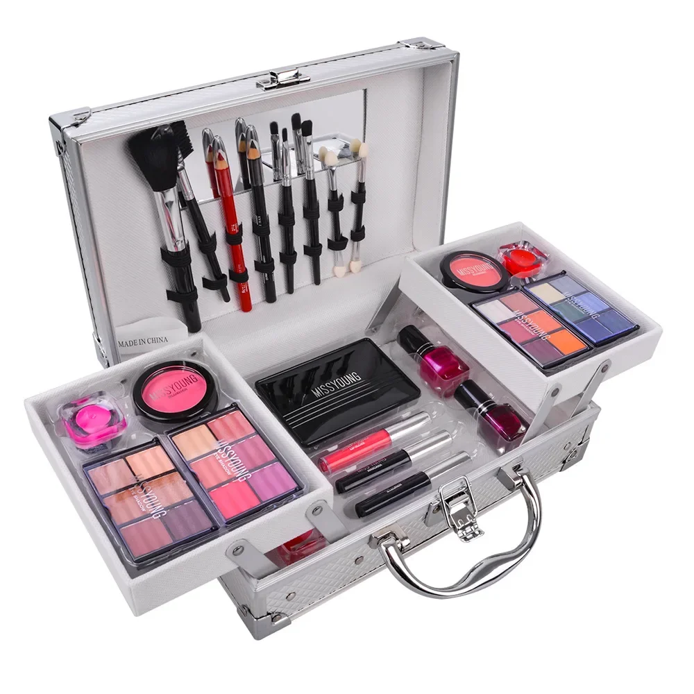 Makeup Gift Set for Women Full Kit Make up Eyeshadow Lipstick Lipliner Eyeliner Pencil Lip Gloss Blush Brush Powder Nail Polish