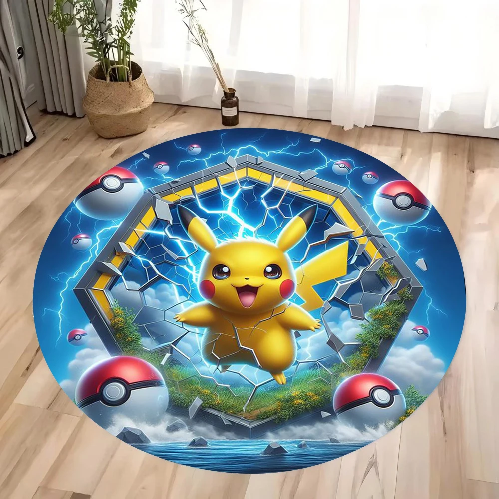 

MINISO & Pokemon Pikachu круглые коврики с принтом детской комнаты, нескользящие коврики для гостиной, моющийся ковер для домашнего декора, коврик