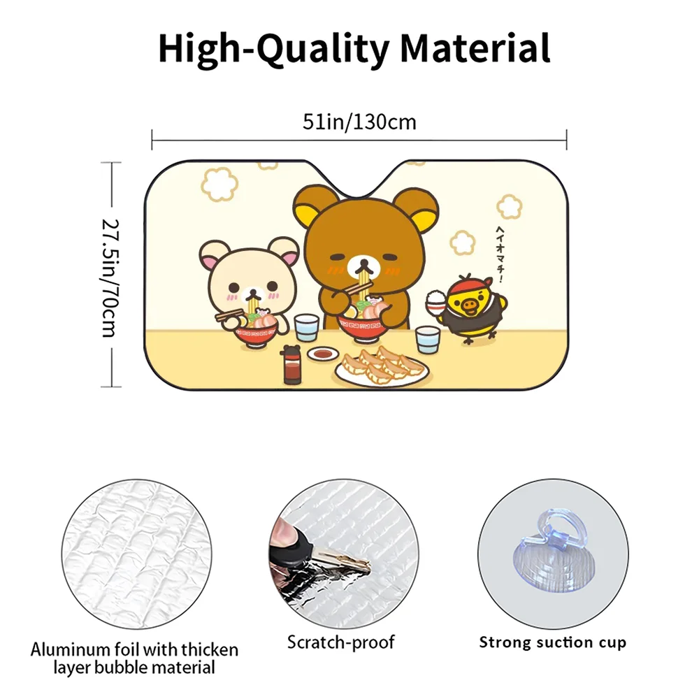 R-Rilakkuma Bären-Autosonnenschutzvorhänge, wärmeisolierende Aluminiumfolie, wiederverwendbare Saugnäpfe, blockieren UV-Strahlen, Sonnenschutz für das Auto – Detail 15