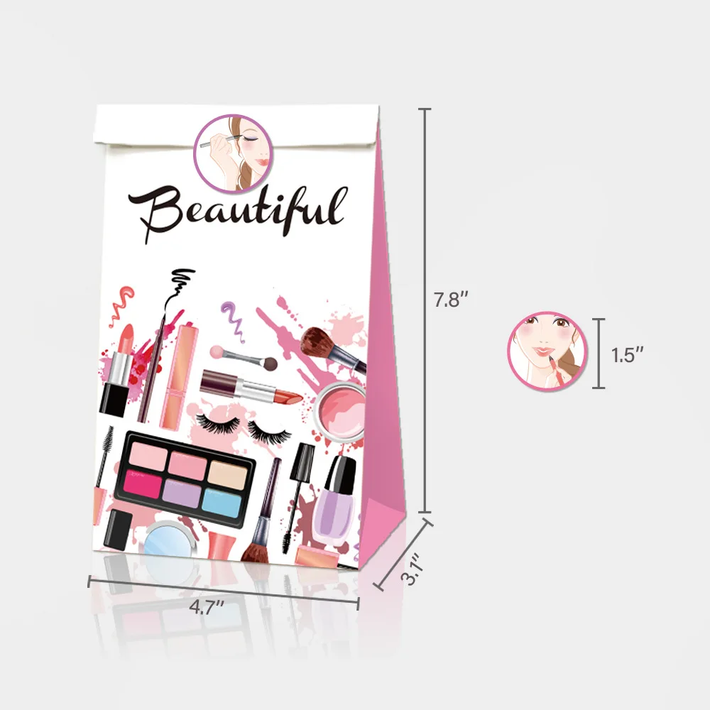 Spa Make Up Partyzubehör Kosmetik Alles Gute zum Geburtstag Banner Papier Goodie Bags mit Aufklebern Mädchen Frauen Geburtstag Party Dekoration – Detail 7