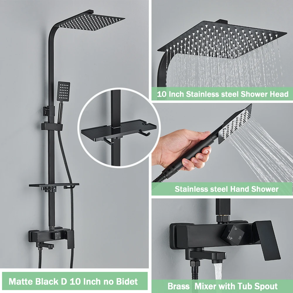 Regenval Badkamer Douchekraan Kit Met Bidet Wandmontage Roestvrij Staal Warm Koud Water Mengkraan Systeem Met Rek, Baduitloop