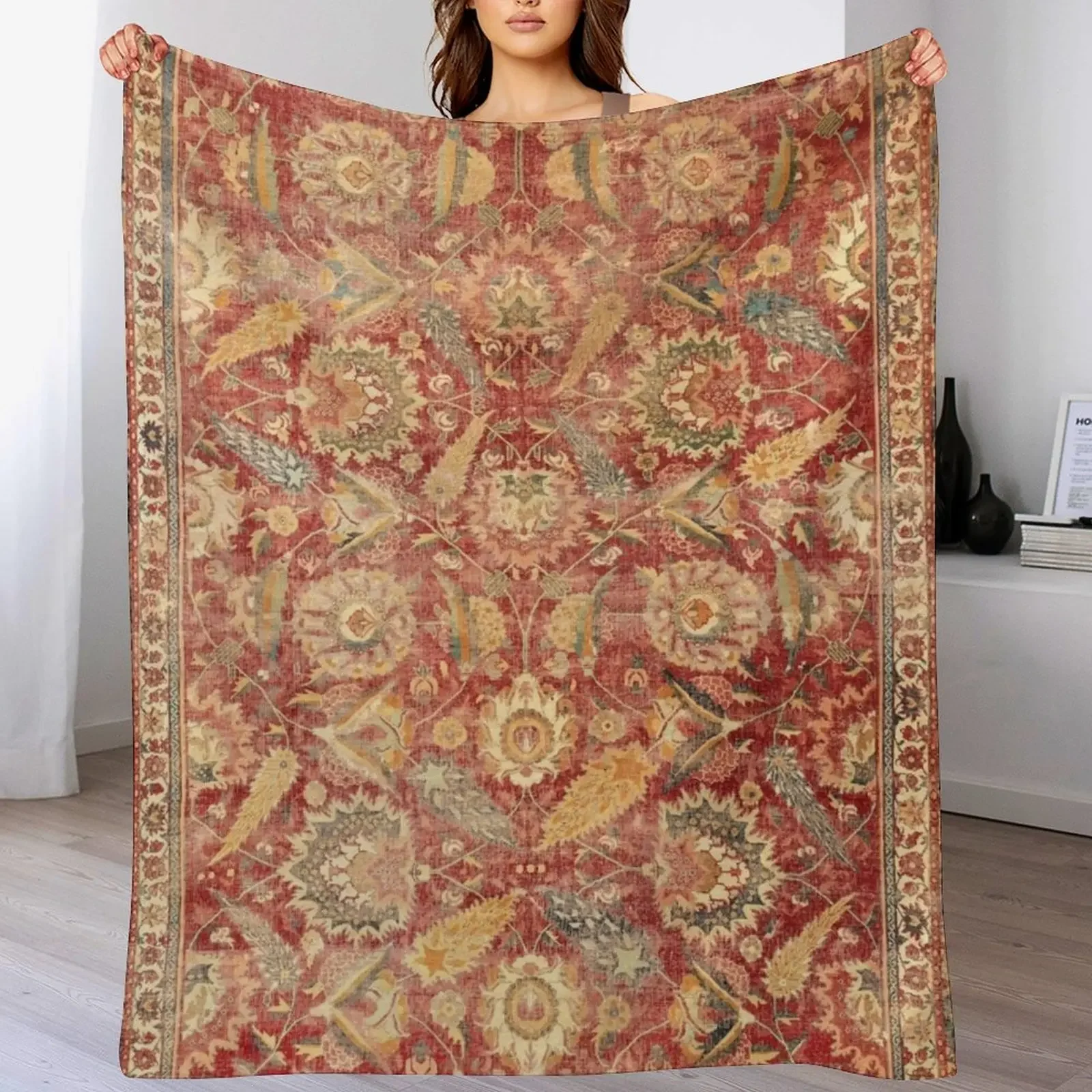 

17th Century Indian Carpet Print Throw Blanket Multi-Purpose Extra Large Throw for winter for sofa Blankets