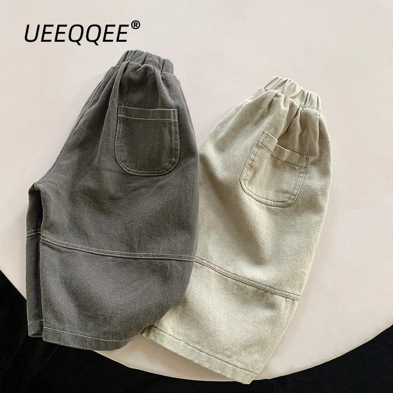 Spring Autumn Children Pants 1-8Y Boys Cotton Spliced Wide Leg Loose Daily Trousers Korean Toddler Wear Kids Clothing 2024 New