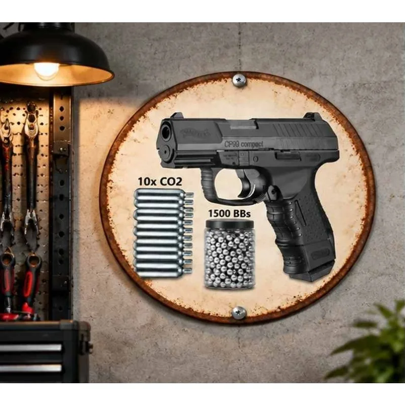 20x20cm Pistol Metal SignsExuding Military Flair, Ideal As Wall Decoration in Man Cave, HomeCafe, Garden, Club and Bar Settings.