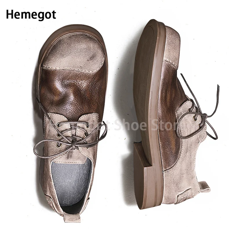 Vintage Thick Sole Shoes for Men Leather Handmade Shoes Retro Style Japanese Design Retro Shoes British Style Lace Up Work Shoes