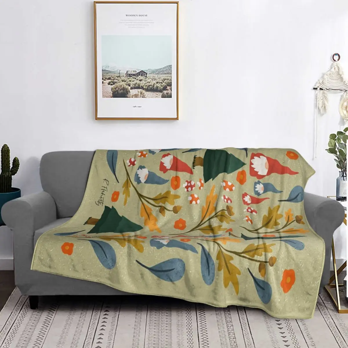 Woodland Gnomes On Green Blankets Soft Warm Flannel Throw Blanket Bedspread for Bed Living room Picnic Travel Home Couch