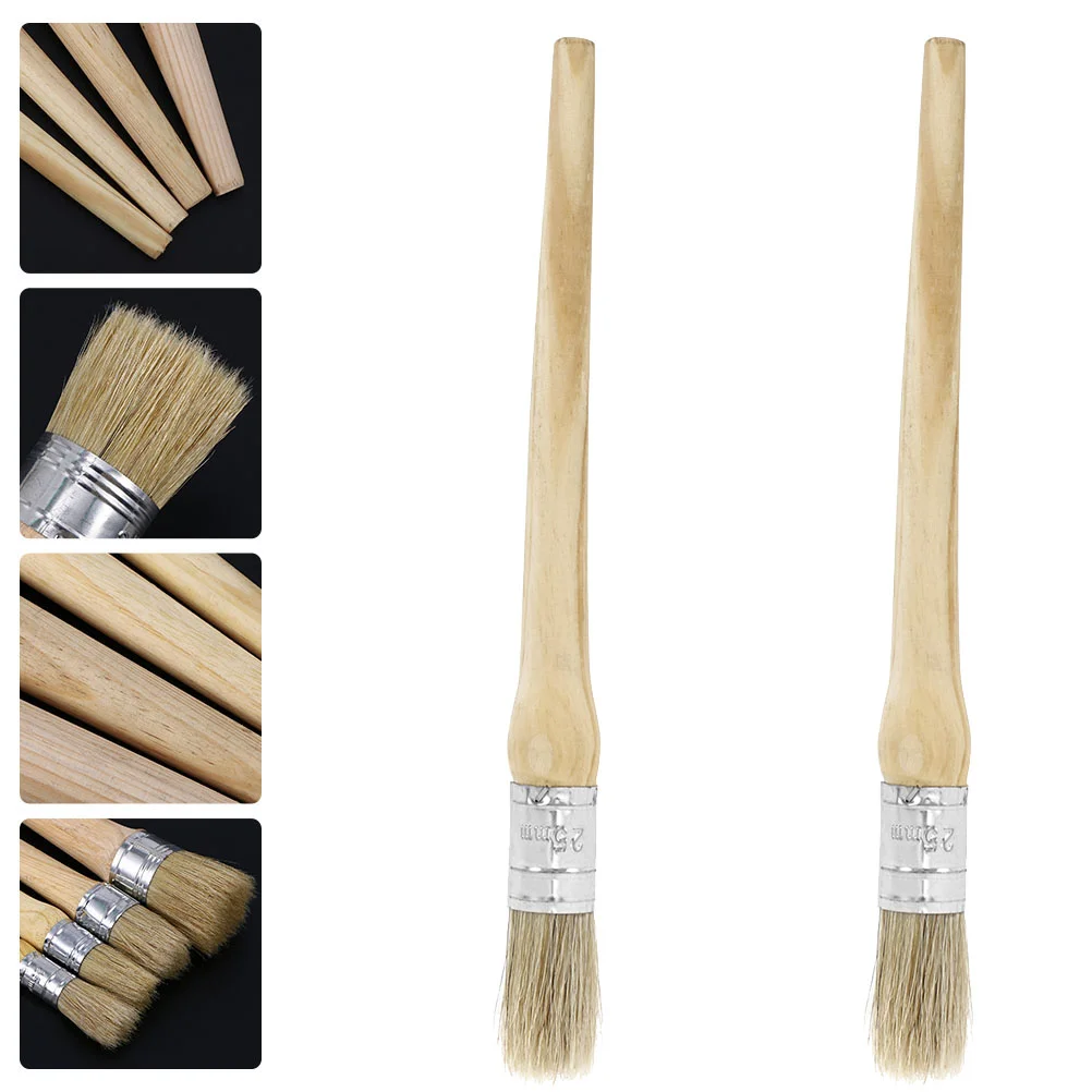 2 Pcs Round Paint Brush Glue Paintbrushes for Wood Handle Head Painting Varnishes Bristle Bristles