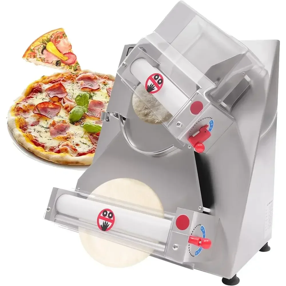 

4-12" Pizza Dough Roller Sheeter, 110V 370W Automatic StainlSteel Pizza PrDual Rollers Prhine Adjustable ThicknPastry Sheeter w/