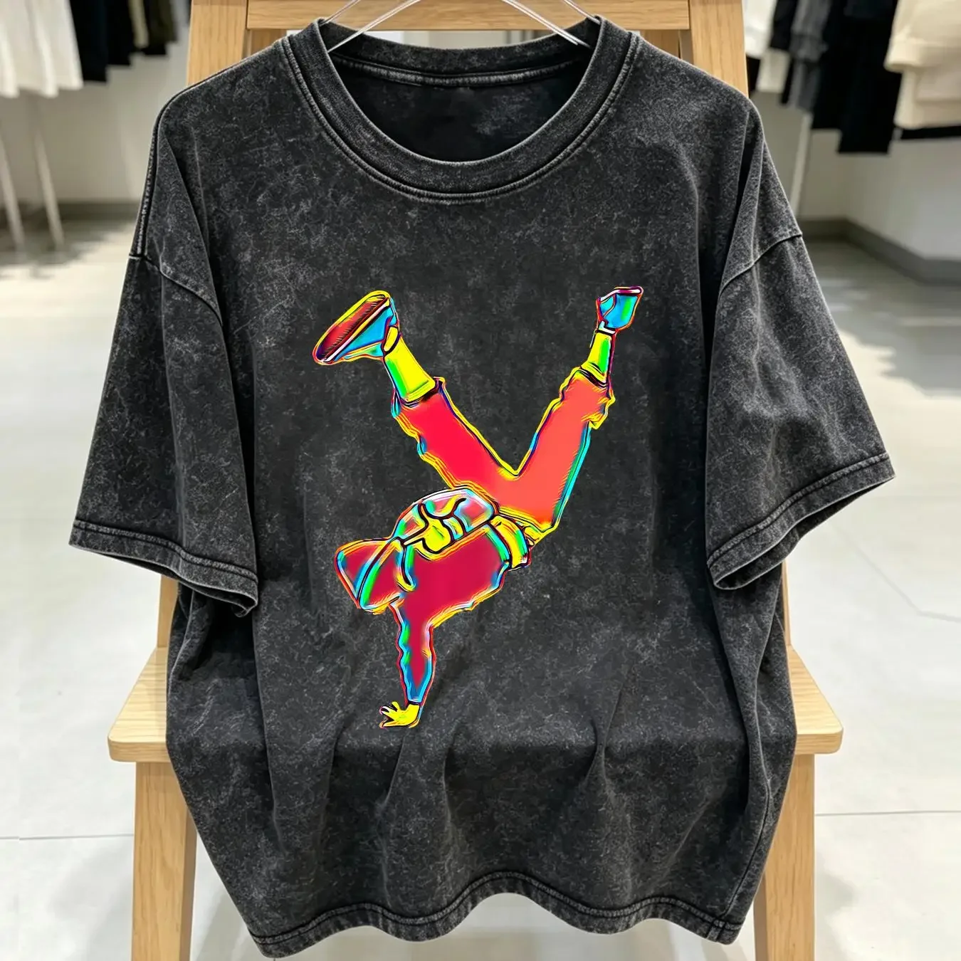 washed T Shirt Break Dancing long or short sleeves vintage Washed Unisex Top For Everyday Wear Stretched homme graphic