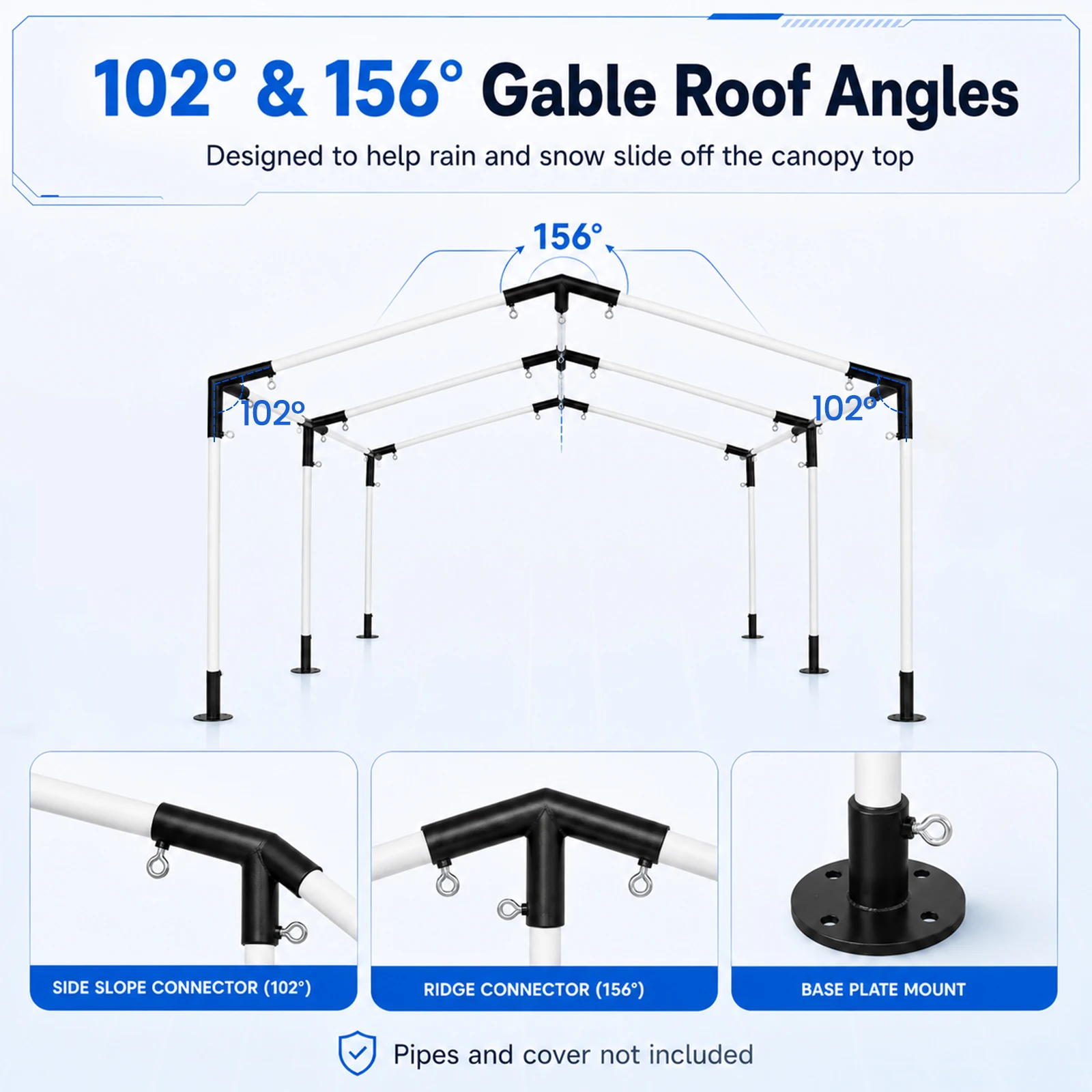 Carport Canopy Frame Connectors 8 Leg 1-3/8 Inch Heavy Duty Pipe Fittings Kit Galvanized Steel Rust Resistant Joints for Shed Gazebo Greenhouse Awning Deck Patio Walkway Cover DIY Project Pipes Sold Separately