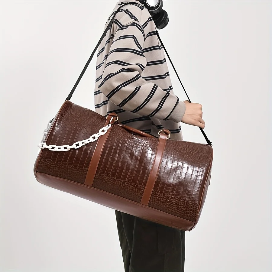 Large Capacity Retro Crocodile-Textured Duffel Bag with Adjustable Shoulder Strap, Stylish Gym,  Weekender & Overnight bag мужск