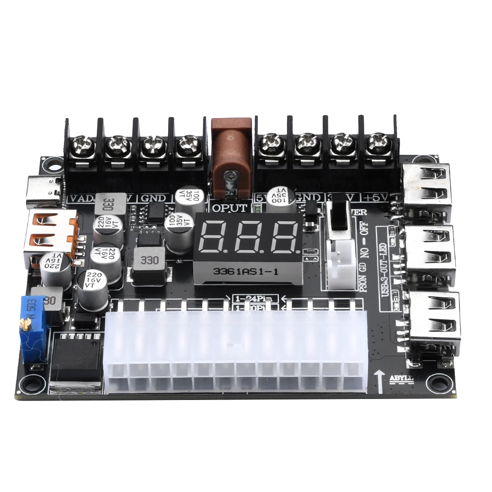 24Pins 20Pins ATX Power Supply Breakout Board with Acrylic Case Kit USB TYPE-C Outputs Adjustable Voltage Adapter Power Module