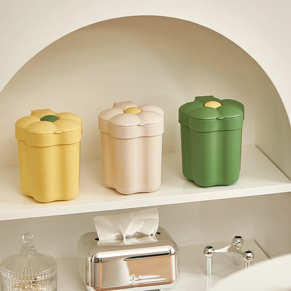 

Desktop Trash Can with Lid Garbage Cans Small Bedroom Yellow Mini Waste Basket Child
