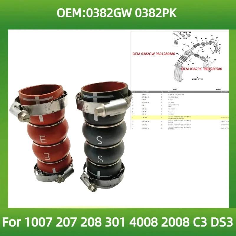 

suitable for Peugeot 207 208 301 4008 2008 for Citroen C3 DS3 DISTRIB CHAMBER SIDE AIR UNION 0382GW 0382PK 9801280680 9801280580