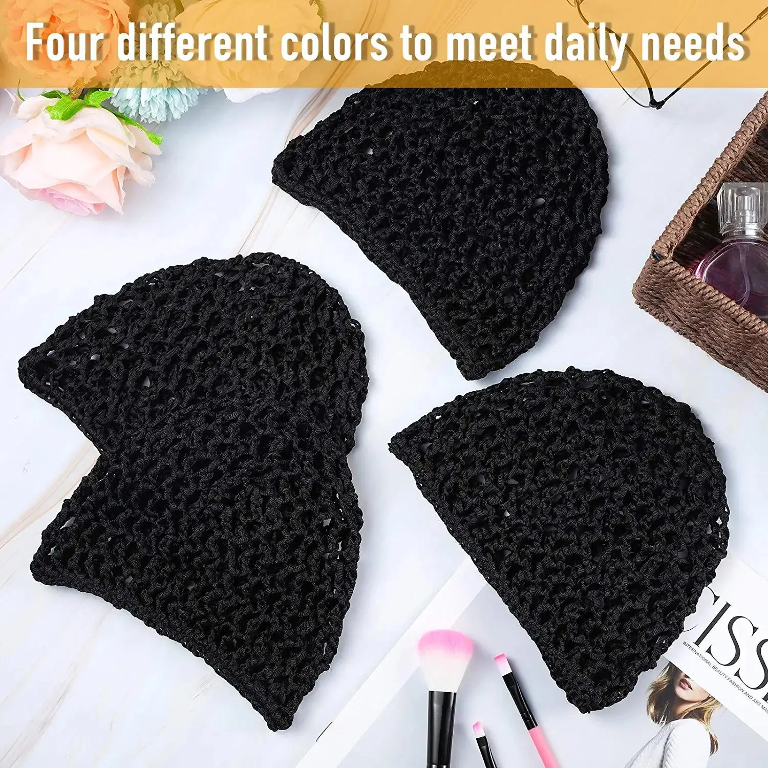 Malla de ganchillo para el pelo para mujer, gorro de redecilla de punto de rayón grueso, corto, cubierta de Snoods, adorno, gorro de malla para dormir, 6 unidades por lote