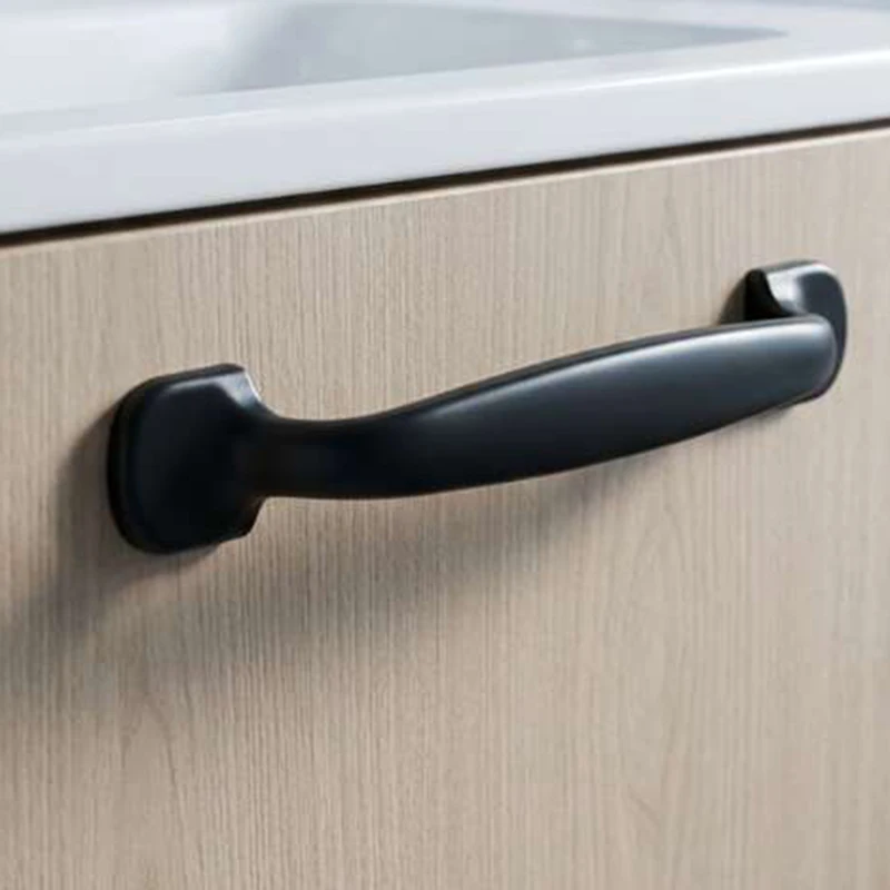 8607-96 Solid Zinc Alloy Matte Black Cabinet Pull Ergonomic Curved Drawer Handle for Kitchen, Wardrobe & Bathroom Vanity