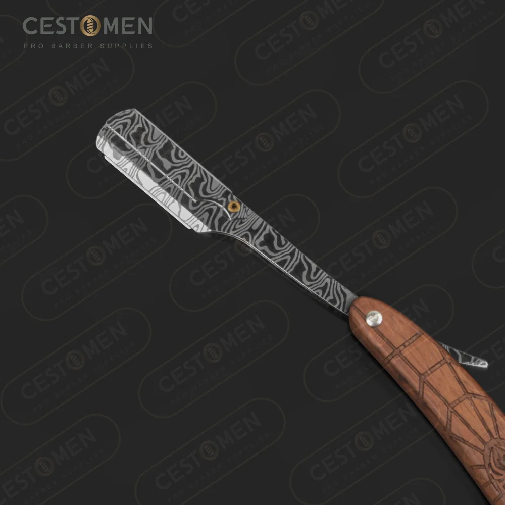 CESTOMEN Spider Wood Handle Classic Straight Razor Knife Barber Beard Shaving Tools Single Blade Cut Throat Razor